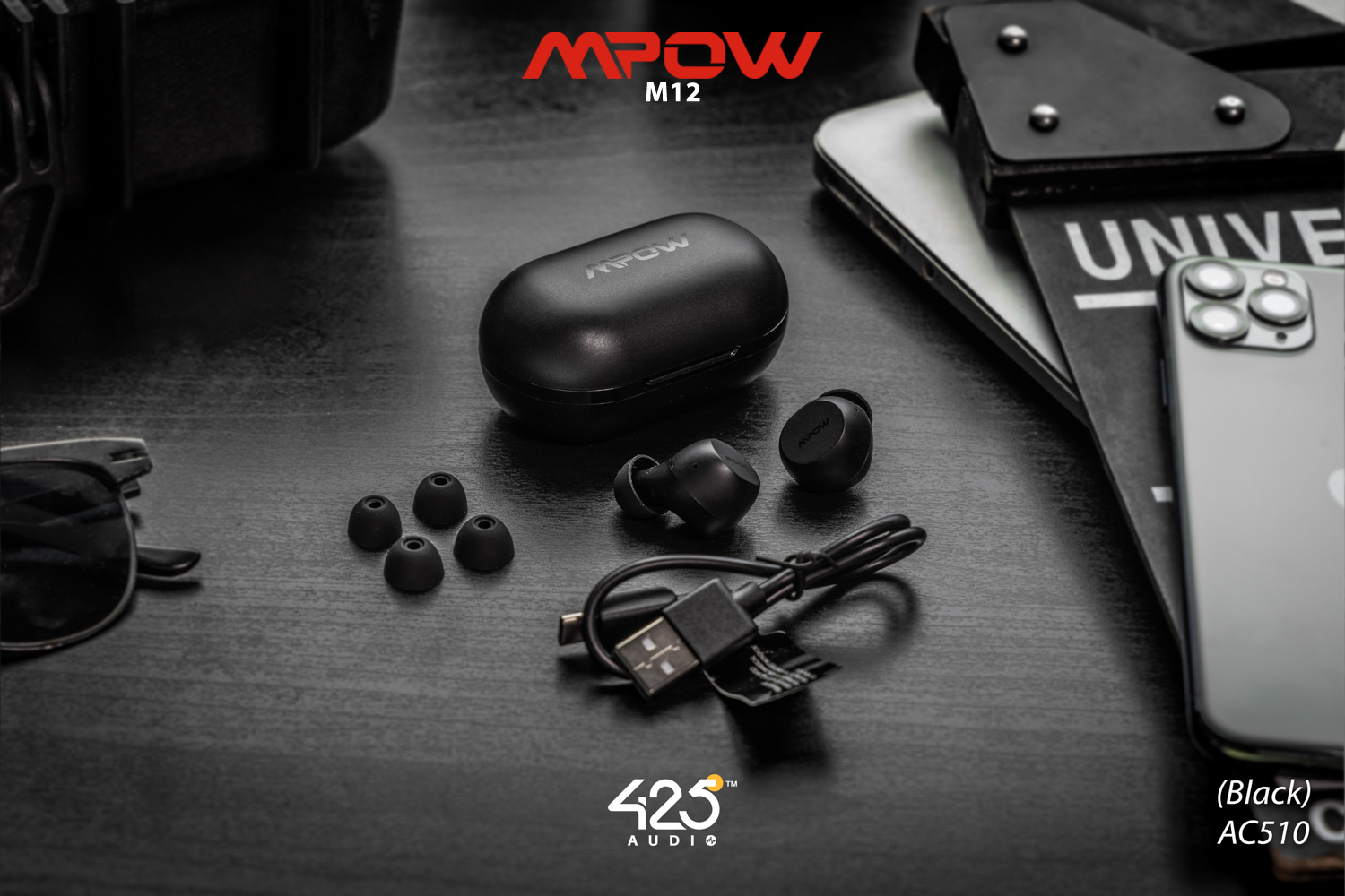 mpow m12,black,true wireless,ipx8,เสียงดี,เบสหนัก,รายละเอียดคมชัด,แบตอึด,หูฟังไร้สาย,หูฟังเสียงดี