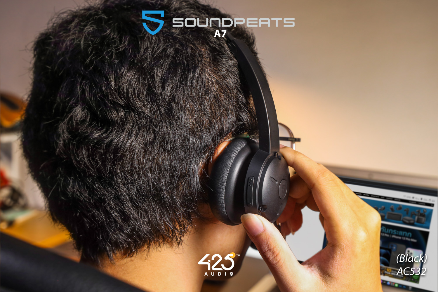 soundpeats a7,mono headset,หูฟังคุยโทรศัพท์,call center,คุยชัด,bluetooth,wireless,black,soundpeats,a7