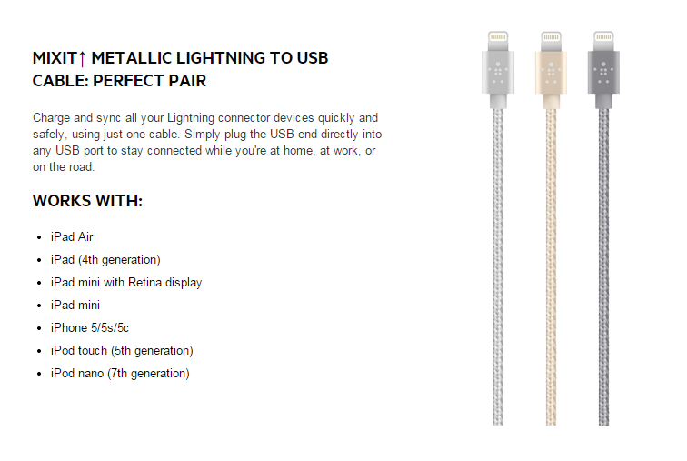 belkin mixit metallic Lightning to usb cable