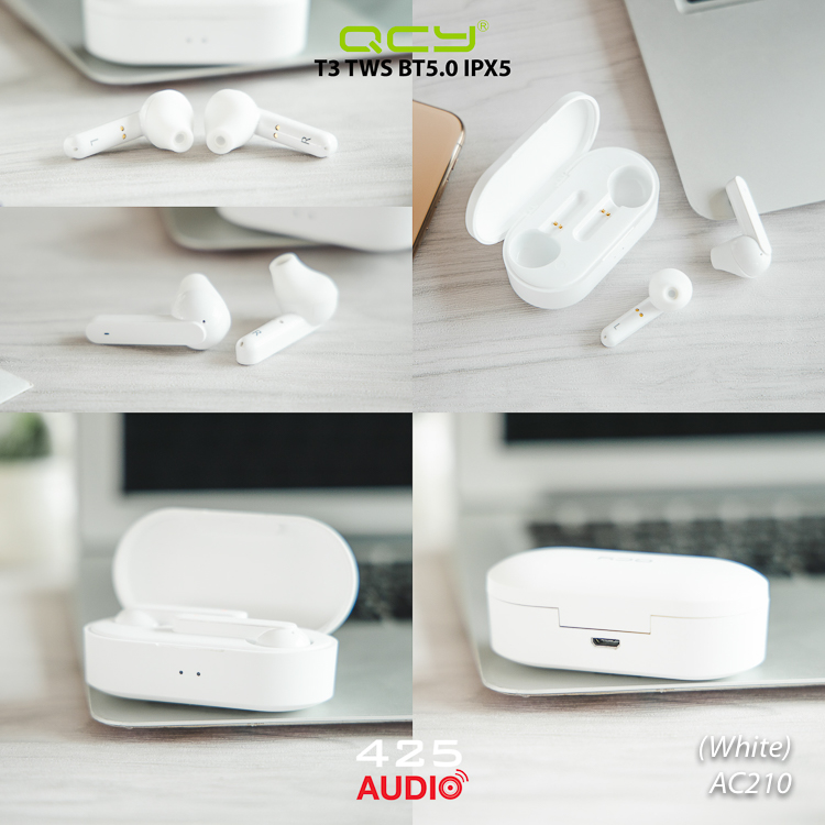 qcy,t3,earbud,true,wireless,touch,control,ipx5,stereo,delay,free,white,airpod,alternative,5.0